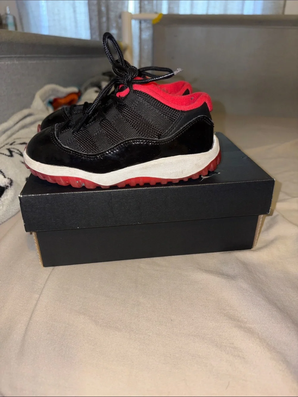 Jordan Kids Black and Red Retro Low Basketball Sneakers